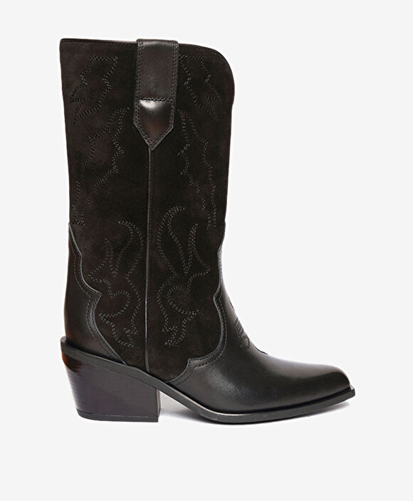 Kadın Siyah Süet Hakiki Deri Topuklu Bot