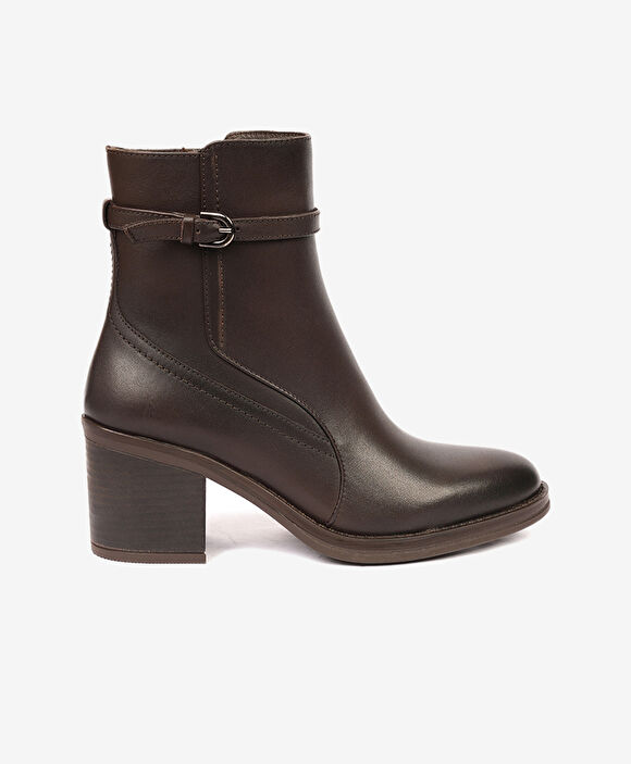 Kadın Kahverengi Hakiki Deri Topuklu Bot