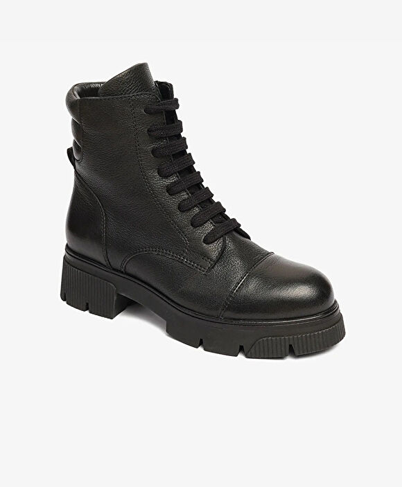 Kadın Siyah Hakiki Deri Military Bot