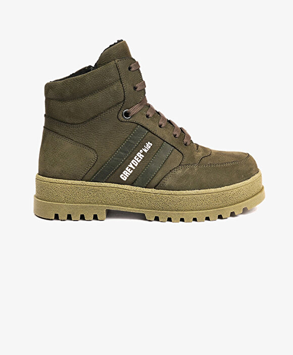 Erkek Çocuk Haki Hakiki Deri Bot