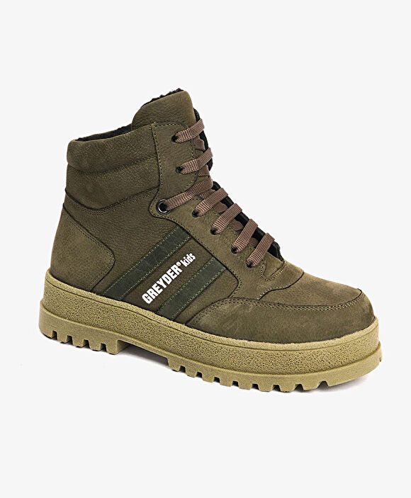 Erkek Çocuk Haki Hakiki Deri Bot