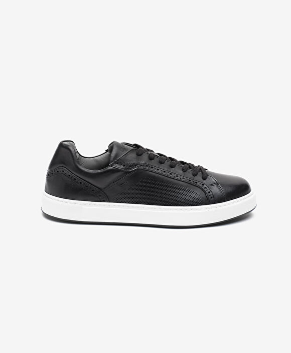 Büyük Beden Erkek Siyah Hakiki Deri Sneaker Ayakkabı