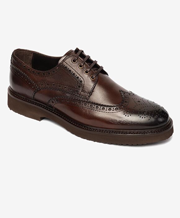 Erkek Kahverengi Hakiki Deri Klasik Ayakkabı