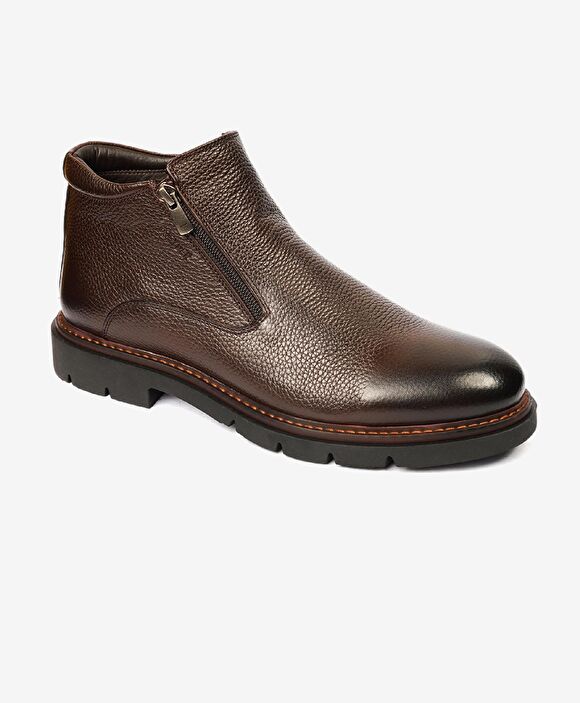 Erkek Kahverengi Hakiki Deri Klasik Bot