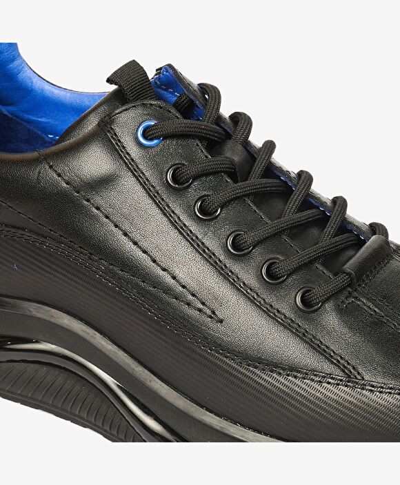 Erkek Siyah Mavi Hakiki Deri Spor Ayakkabı