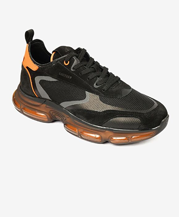 Erkek Siyah Turuncu Hakiki Deri Sneaker Ayakkabı