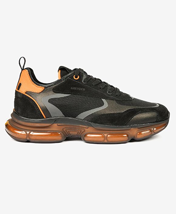 Erkek Siyah Turuncu Hakiki Deri Sneaker Ayakkabı