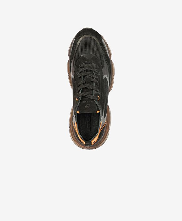 Erkek Siyah Turuncu Hakiki Deri Sneaker Ayakkabı