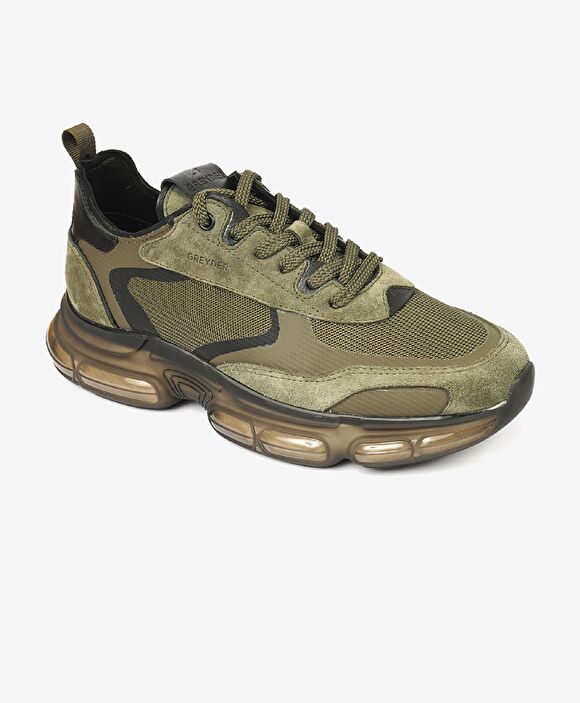 Erkek Haki Hakiki Deri Sneaker Ayakkabı