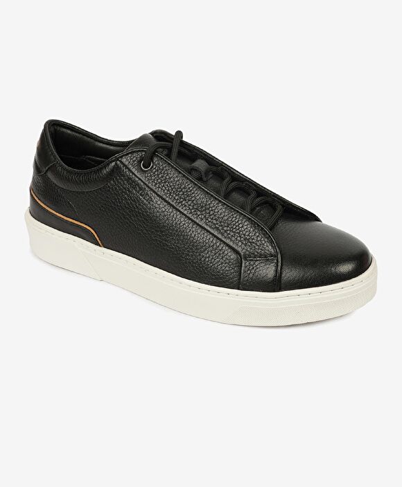 Erkek Siyah Hakiki Deri Sneaker Ayakkabı