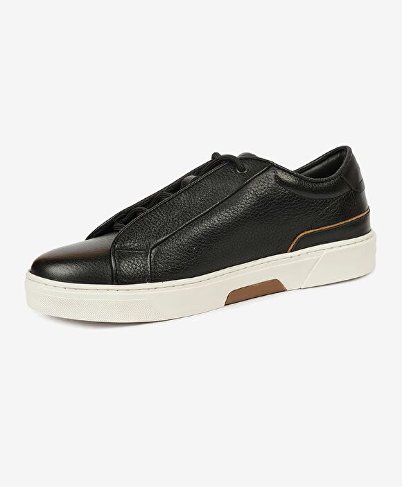 Erkek Siyah Hakiki Deri Sneaker Ayakkabı
