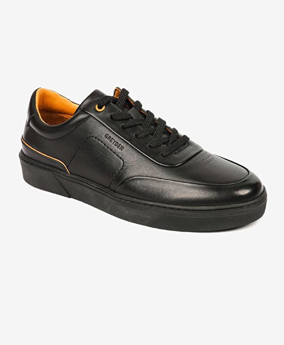 Erkek Siyah Hakiki Deri Sneaker Ayakkabı