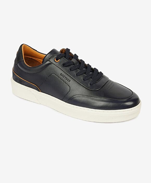Erkek Lacivert Hakiki Deri Sneaker Ayakkabı