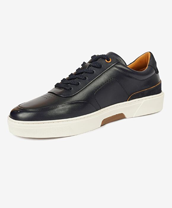 Erkek Lacivert Hakiki Deri Sneaker Ayakkabı