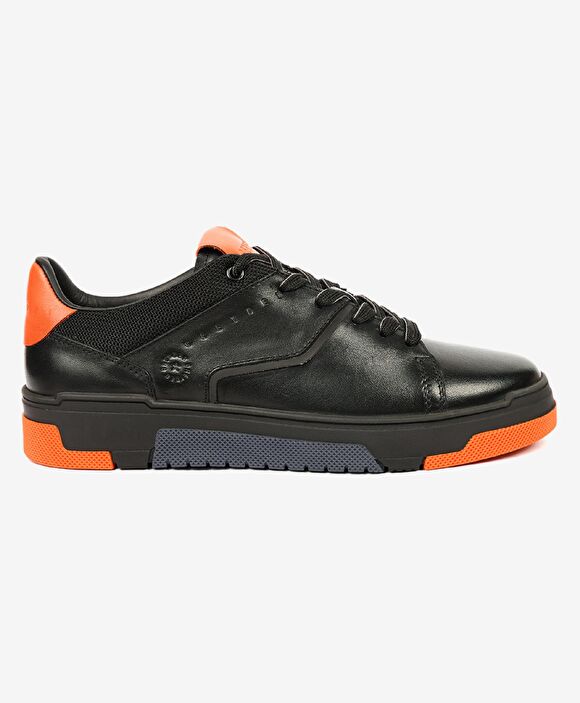 Erkek Siyah Turuncu Hakiki Deri Sneaker Ayakkabı