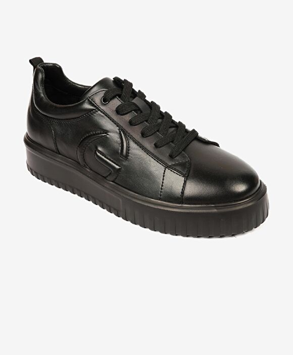 Erkek Siyah Hakiki Deri Sneaker Ayakkabı
