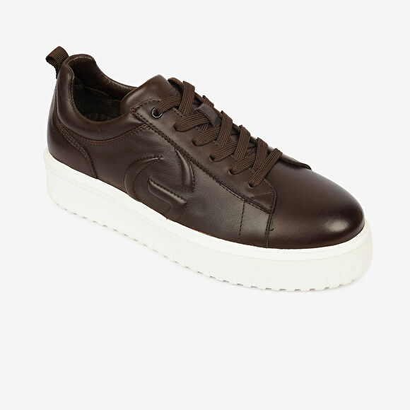 Erkek Kahverengi Hakiki Deri Sneaker Ayakkabı