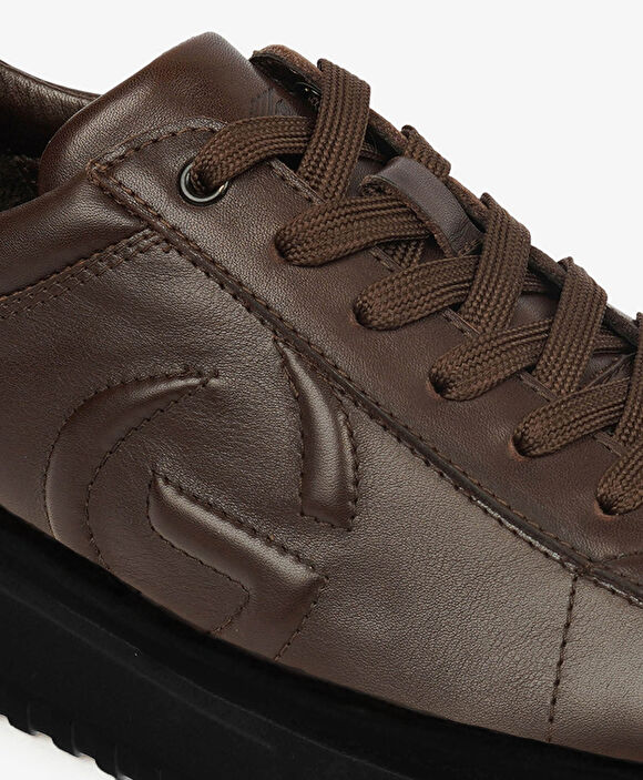 Erkek Kahverengi Hakiki Deri Sneaker Ayakkabı