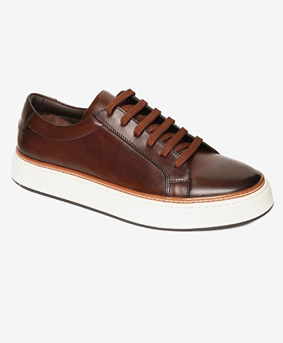 Erkek Kahverengi Hakiki Deri Sneaker Ayakkabı