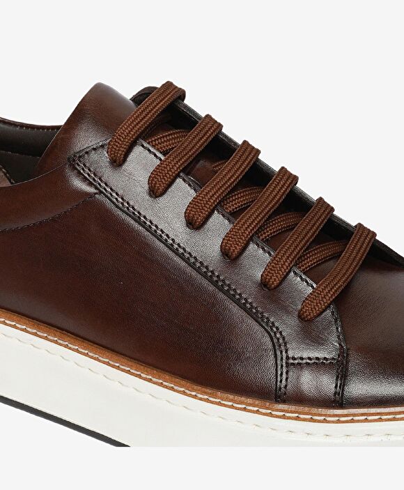 Erkek Kahverengi Hakiki Deri Sneaker Ayakkabı