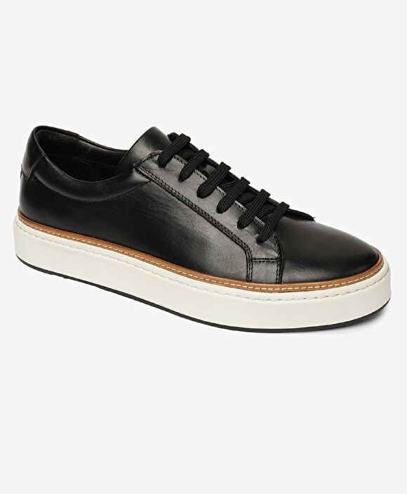 Erkek Siyah Hakiki Deri Sneaker Ayakkabı