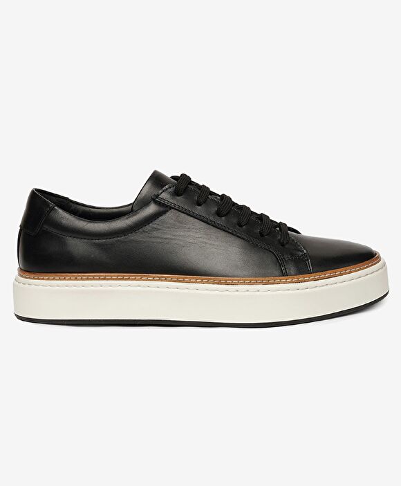 Erkek Siyah Hakiki Deri Sneaker Ayakkabı