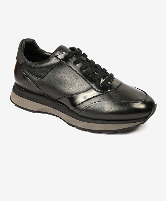 Erkek Siyah Hakiki Deri Sneaker Ayakkabı