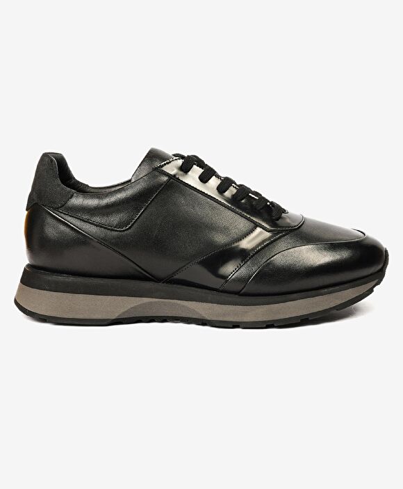 Erkek Siyah Hakiki Deri Sneaker Ayakkabı