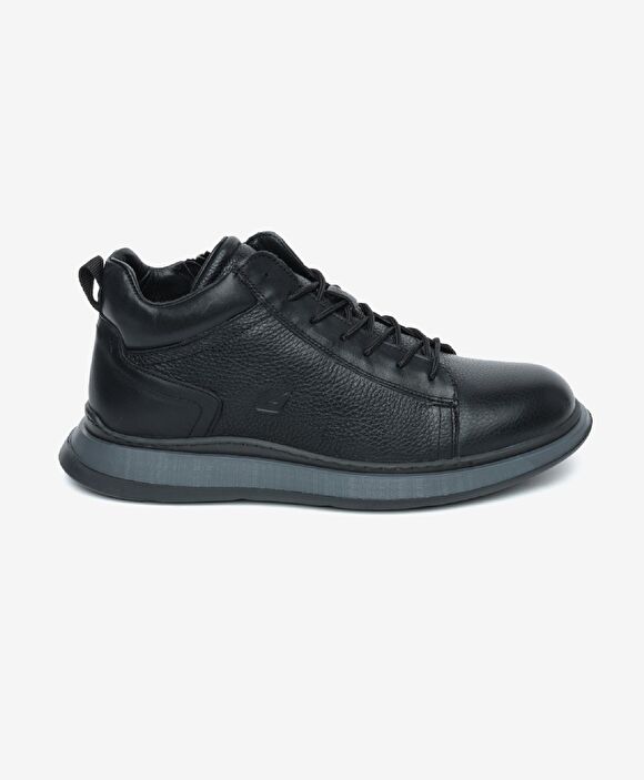 Erkek Mat Siyah Hakiki Deri Sneaker Bot