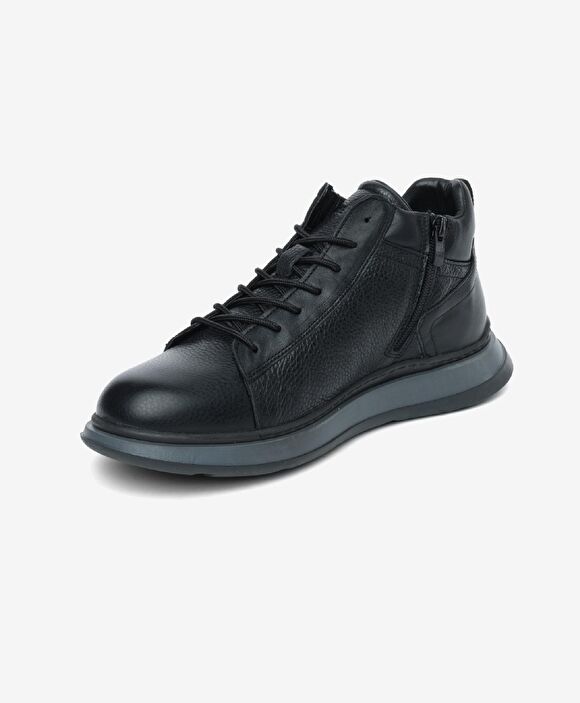 Erkek Mat Siyah Hakiki Deri Sneaker Bot