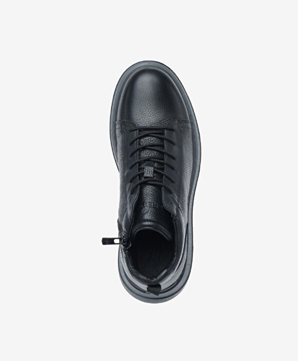 Erkek Mat Siyah Hakiki Deri Sneaker Bot