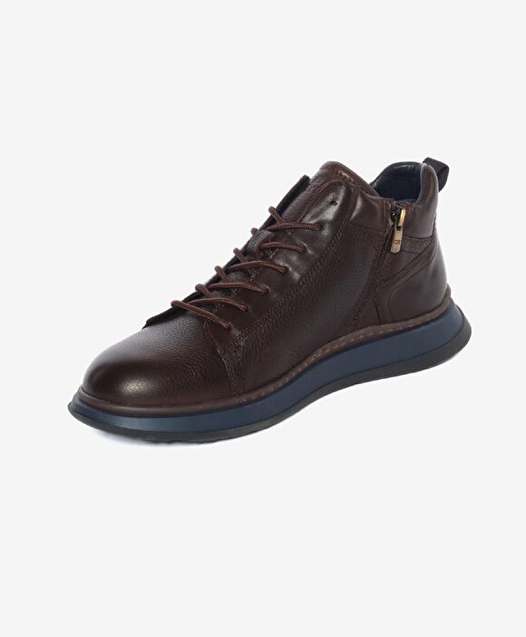 Erkek Kahverengi Hakiki Deri Sneaker Bot