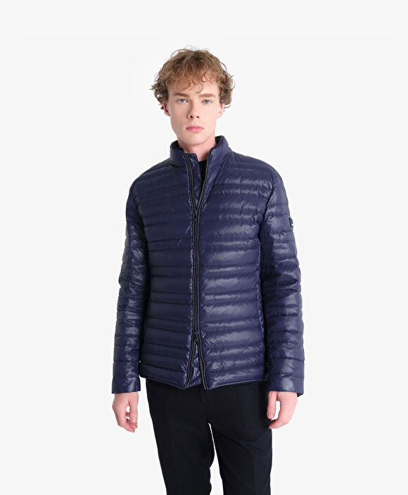 Erkek Parlak İndigo Su İtici Mont