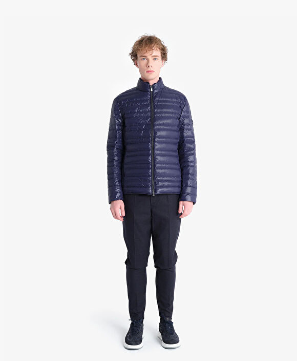 Erkek Parlak İndigo Su İtici Mont