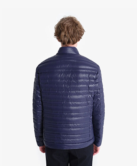 Erkek Parlak İndigo Su İtici Mont