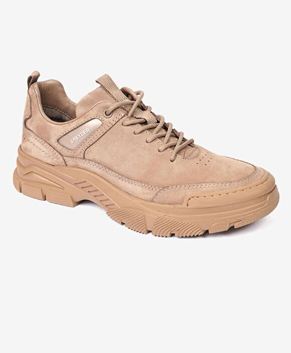 Erkek Vizon Hakiki Deri Sneaker Ayakkabı