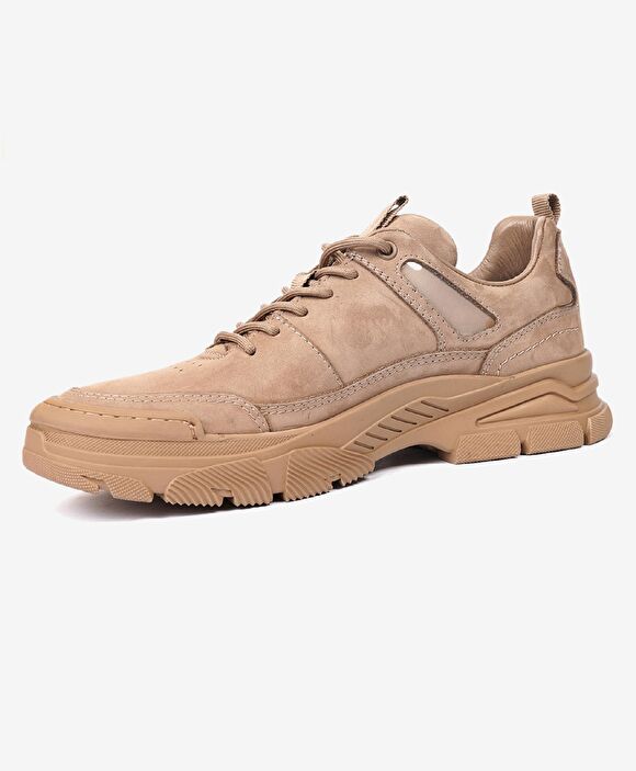 Erkek Vizon Hakiki Deri Sneaker Ayakkabı