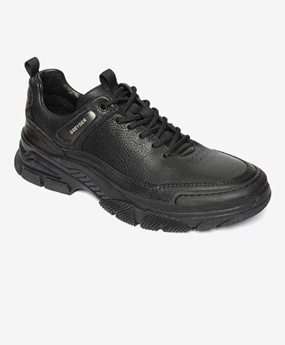 Erkek Siyah Hakiki Deri Sneaker Ayakkabı