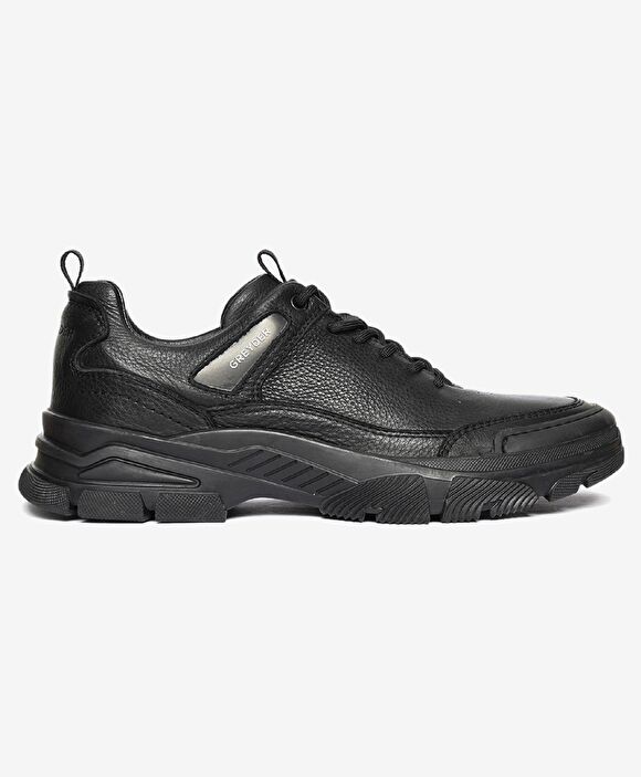 Erkek Siyah Hakiki Deri Sneaker Ayakkabı