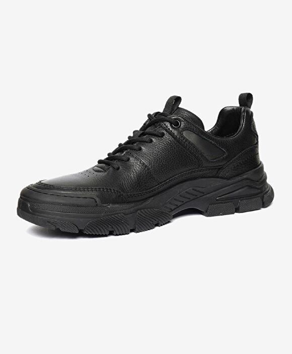 Erkek Siyah Hakiki Deri Sneaker Ayakkabı