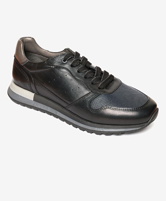 Erkek Siyah Hakiki Deri Sneaker Ayakkabı