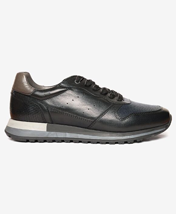 Erkek Siyah Hakiki Deri Sneaker Ayakkabı