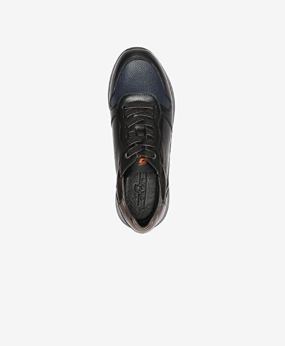 Erkek Siyah Hakiki Deri Sneaker Ayakkabı