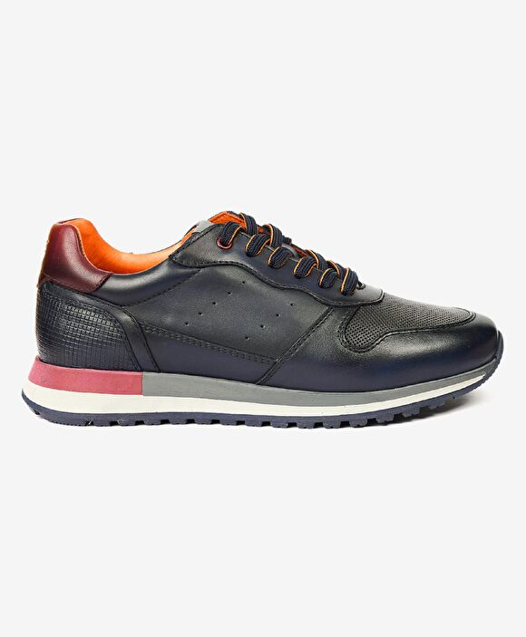 Erkek Lacivert Hakiki Deri Sneaker Ayakkabı