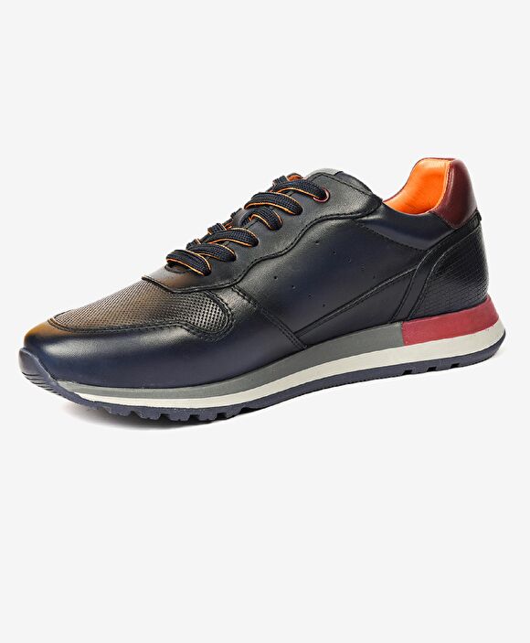 Erkek Lacivert Hakiki Deri Sneaker Ayakkabı