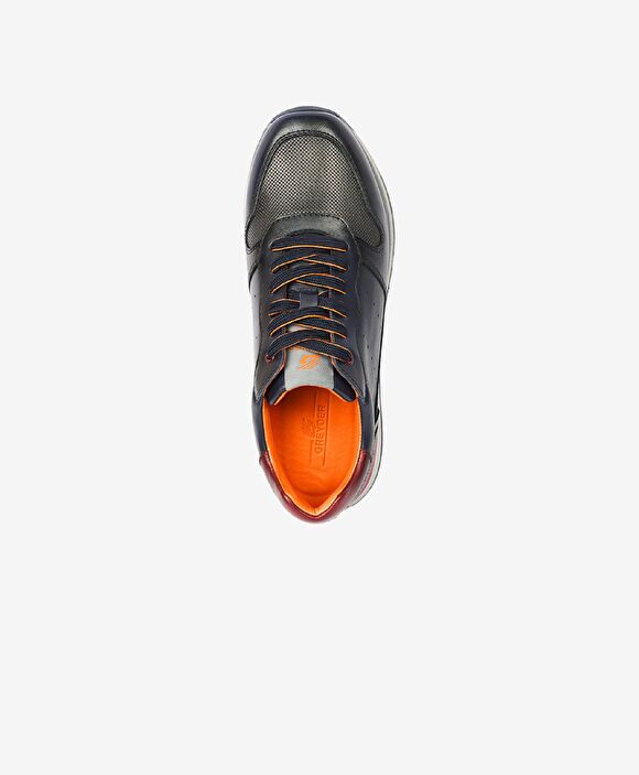 Erkek Lacivert Hakiki Deri Sneaker Ayakkabı