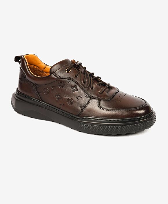 Erkek Kahverengi Hakiki Deri Sneaker Ayakkabı 4K1UA17740
