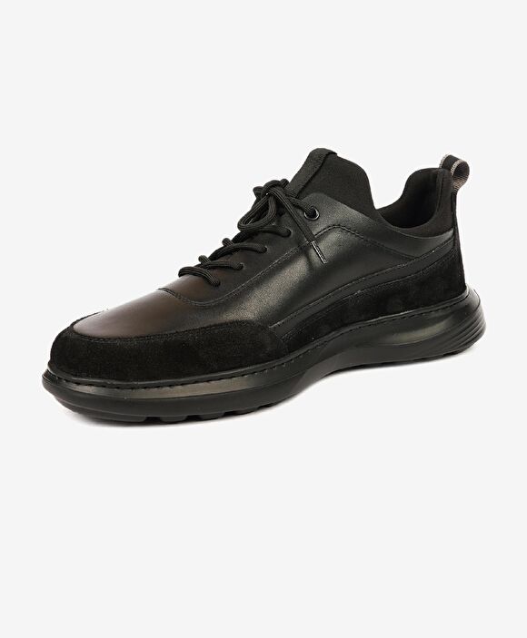 Erkek Siyah Hakiki Deri Sneaker Ayakkabı