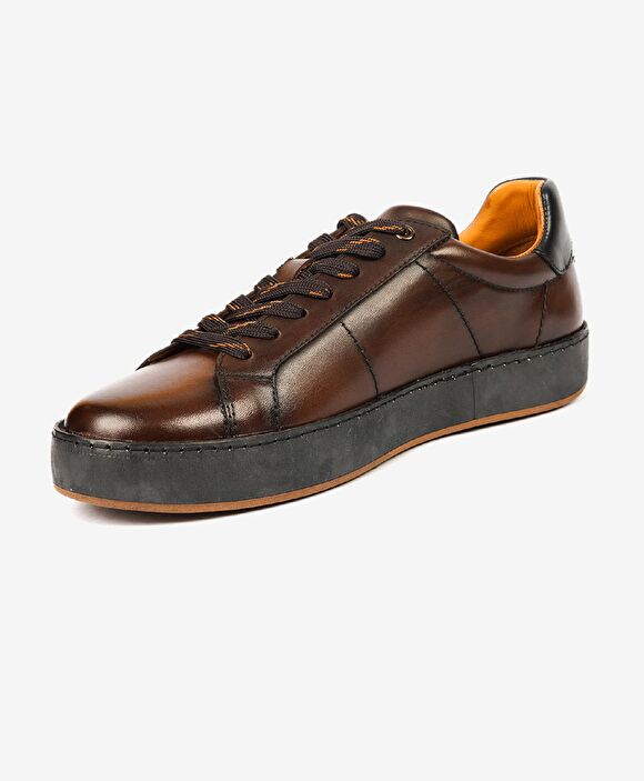 Erkek Kahverengi Hakiki Deri Sneaker Ayakkabı