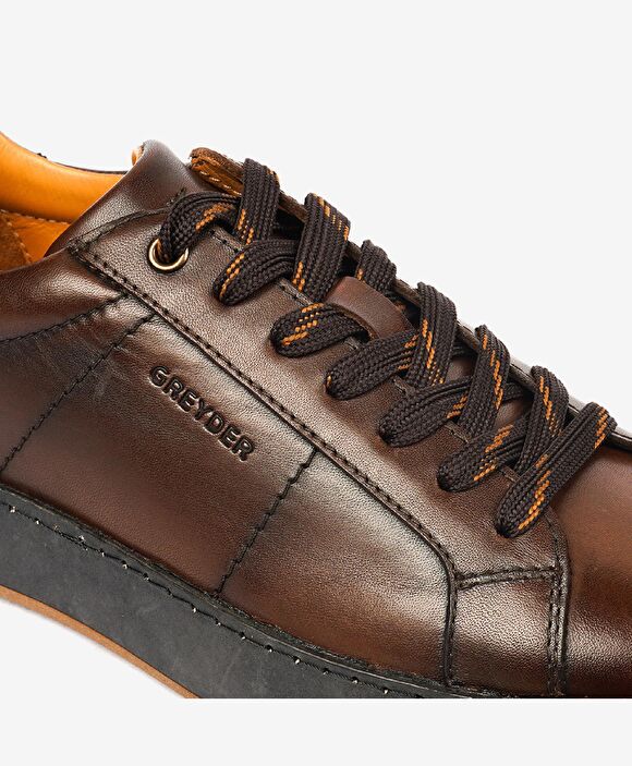 Erkek Kahverengi Hakiki Deri Sneaker Ayakkabı